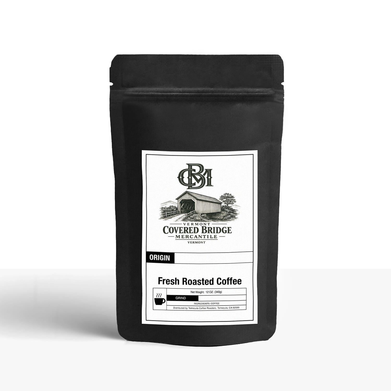 Cold brew coffee bag, black stand-up pouch with front roast coffee label