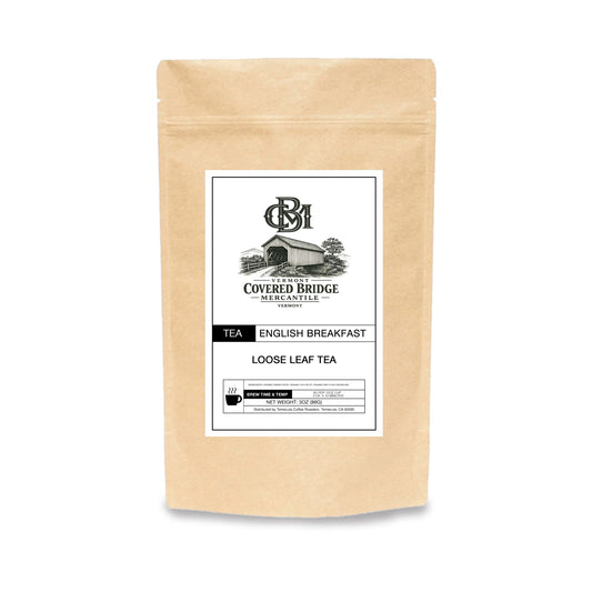 Loose leaf English Breakfast tea pouch, kraft paper bag with label