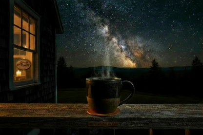 Dark coffee mug on wooden table
